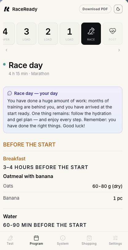 RaceReady product screen 3